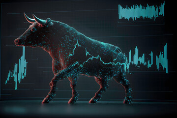 3D Visualization of a Bullish Stock Market Trend, 3d rendering