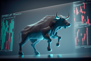 3D Visualization of a Bullish Stock Market Trend, 3d rendering 