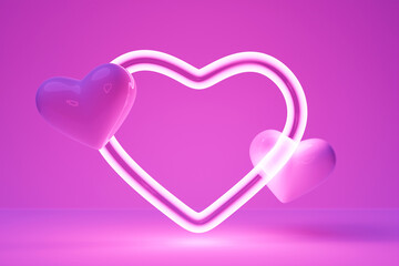 3d illustration realistic   neon heart sign for decoration and covering on wall background. 3D scene design. Suitable for Valentine's Day and Mother's Day.