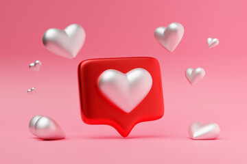 Quote box frame with silver heart. Realistic 3d design icon heart symbol love. 3d  illustration. Mother's Day and Valentine's Day