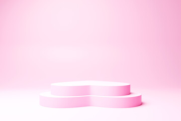 Runway design with hearts.  Minimal pink background for Mother's Day and Valentine's Day. 3d product podium podium.