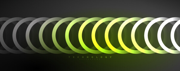 Neon shiny circles abstract background, technology energy space light concept, abstract background wallpaper design