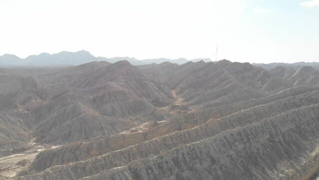 Aerial View Of Dramatic Geological Rock Formations At Hingol National Park. Dolly Forward