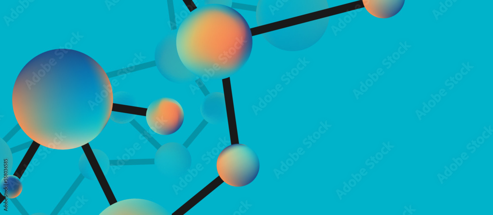 Poster line points connections geometric landing page background. fluid circles and spheres with liquid gra