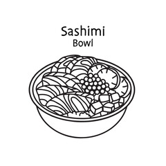 Sashimi Bowl Japanese food. Vector Illustration