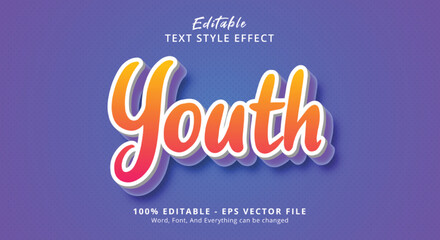 Editable text effect, Youth text on blue and orange layered style effect