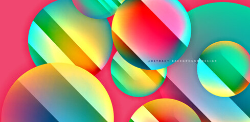 Fototapeta premium Colorful shiny and glossy circles abstract composition with light and shadow effects, geometric vector abstract background