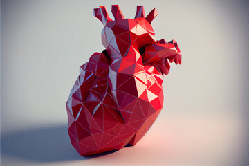 Low Poly Red Heart, Low Poly, Polygonal, Generative AI