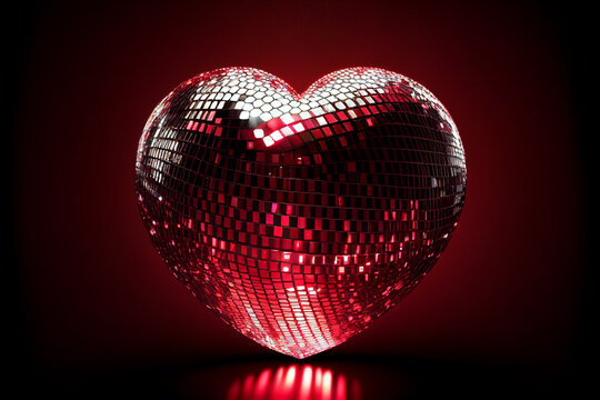 Valentine's Day, Disco Ball Heart, Red, Mirrored Heart,  Generative AI