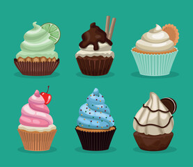 six sweet cupcakes
