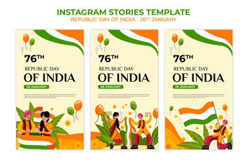 Republic day instagram stories template. Hand drawn illustration