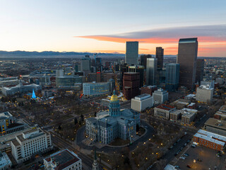 Sunset over Denver's Civic Center Park during Christmas