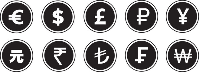 World currency coins icon vector.
