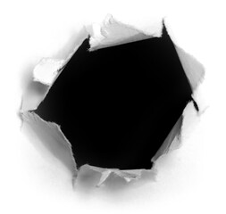 Ragged hole torn in ripped paper. Royalty high-quality free stock PNG image of Piece of torn, ripped squared grey paper hole. Torn slash, gun aperture design element isolated on transparent background