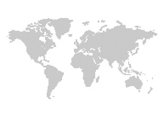 Dotted World Map on White Background, Vector Illustration.