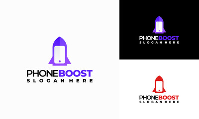 Fototapeta na wymiar Modern Phone Booster logo with rocket symbol, Elegant Fast Phone logo template vector