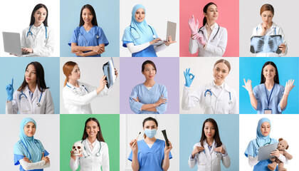 Group of different female doctors in uniforms