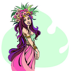 girl with a flower vector for card illustration background