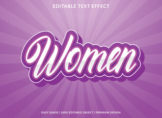 women editable text effect template with 3d style and abstract background