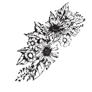 black and white flowers free vector
