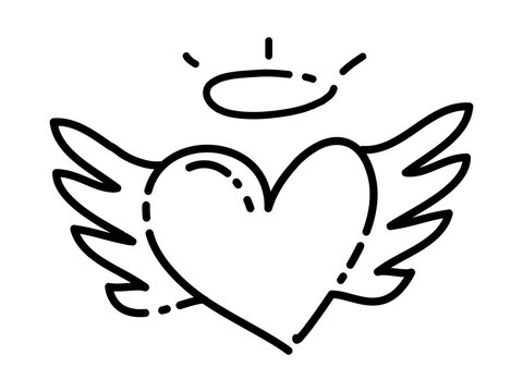 Doodle heart with wings. hand drawn style. isolated on white background. vector illustration