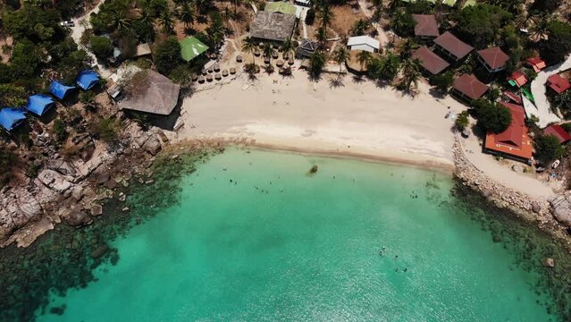 Aew Leuk Beach at Koh Tao in Thailang from high above, filmed with Drone