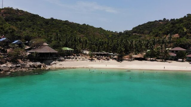 View at wonderful Aew Leuk Beach at Koh Tao in Thailand, filmed with a Drone.