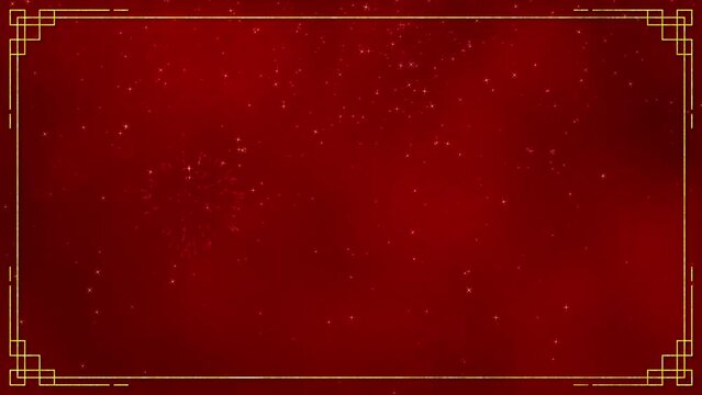 Motion graphic of abstract background with chinese new year and year of the Rabbit 2023 on dark red background and glitter particle in a happy new year concept abstract background seamless loop video