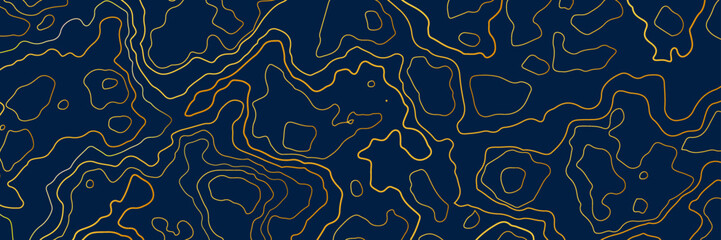 Golden contour lines isolated on dark blue background