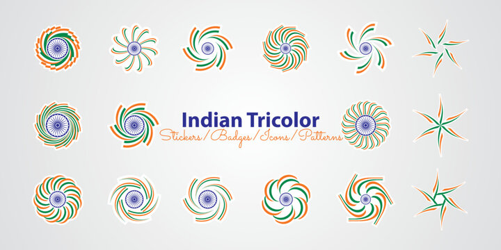 Indian Tricolour Stickers, Badges, Icons, Patterns, Symbols