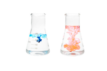 Colorful chemicals in laboratory glassware