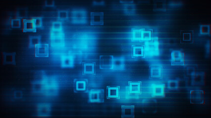 Abstract Futuristic Optical Vignette Blue Shine Blurry Focus Hud Square Floating Elements With Blurry Horizontal Lines Background