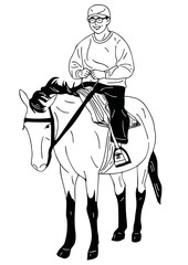 Fototapeta na wymiar man riding a horse tourist hand drawn art illustration