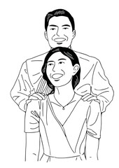 The couple in a moment of romantic meeting. Line art illustration of a romantic couple for cards, wedding invitations, dating site. Valentine's day congratulations. Vector illustration