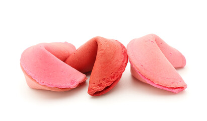 Colorful fortune cookies on white background