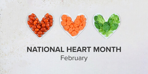 Heart Month Concept with Vegetables on Heart Shaped Plates
