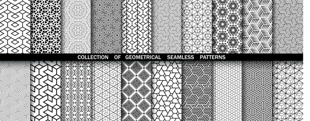 Geometric set of seamless black and white patterns. Simpless vector graphics