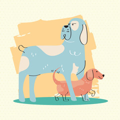 two dogs walking in landscape