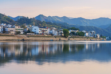 Natural Scenery of Ancient Villages and Rivers in the Mountainous Areas of Anhui Province, China 