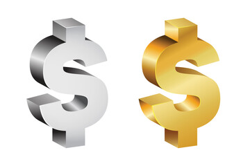 3d dollar symbol with golden and grey shades
