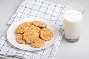 Cornflakes cookies on a white plate.Snack