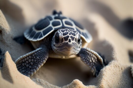 A Tiny Baby Turtle Making its Journey Across the Sand