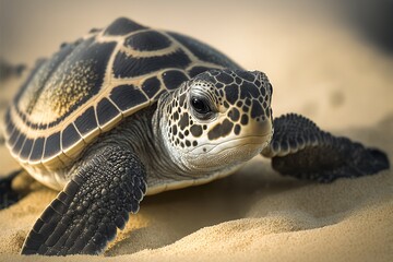 Obraz premium A Tiny Baby Turtle Making its Journey Across the Sand