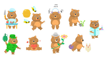 Big Set Abstract Collection Flat Cartoon Different Animal Wombats Vector Design Fauna Wildlife