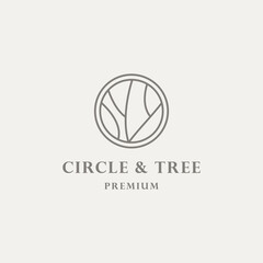 Circle tree logo icon template design. Round garden plant natural line symbol.