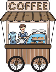 Hand Drawn Street food cart with coffee illustration