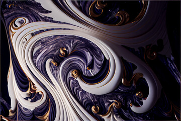 fractal swirling marble background with gold. generative ai