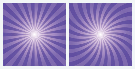 Blue Violet sunburst background set. Violet purple retro style radial and spiral sunbeam rays background, pattern, wallpaper. Vector Illustrations.