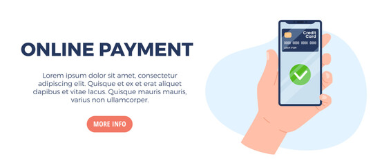 NFC online payment banner or header for web and social network, flat vector.