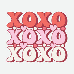 Xo Xo Xo Valentine's Day Love quote retro wavy groovy typography sublimation SVG on white background